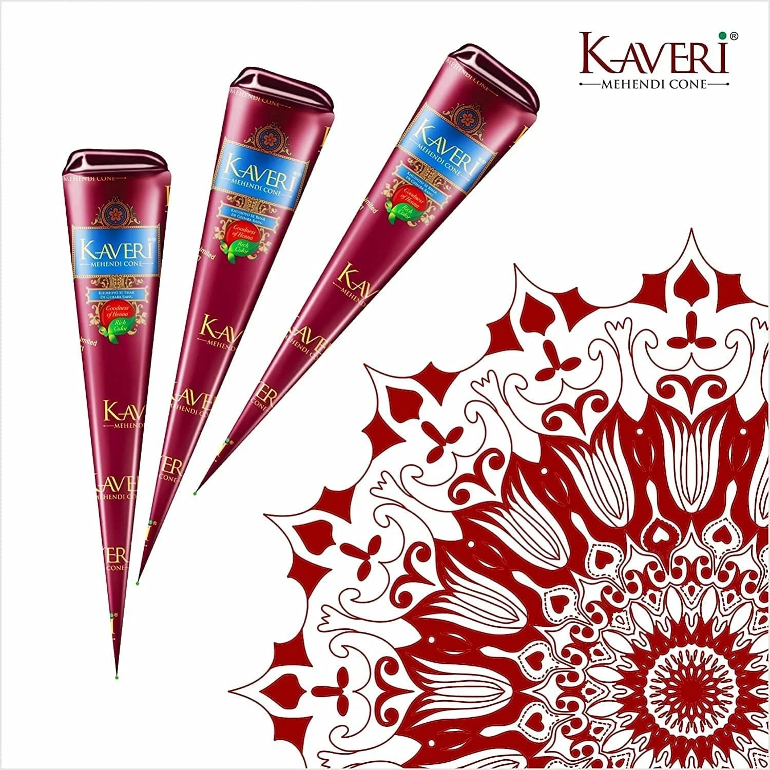 Kaveri Natural Herbal Henna Mehandi Cone - Rajasthani Dark Brown Paste with Nilgiri Oil for Hands, Hair, Bridal & Temporary Tattoos thumbnail