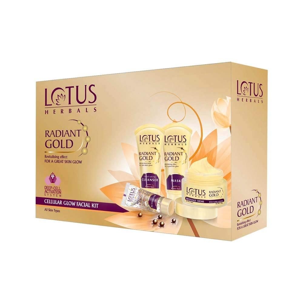 Lotus Herbals Radiant Gold 5-in-1 Facial Kit 170g | 24K Gold Leaves for Natural Glow | Men & Women All Skin Types