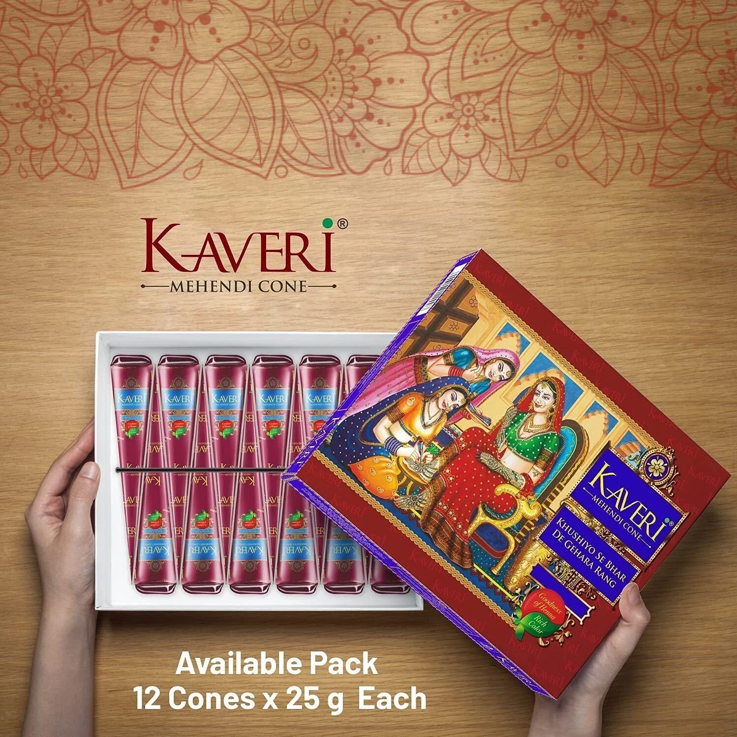 Kaveri Natural Herbal Henna Mehandi Cone - Rajasthani Dark Brown Paste with Nilgiri Oil for Hands, Hair, Bridal & Temporary Tattoos thumbnail